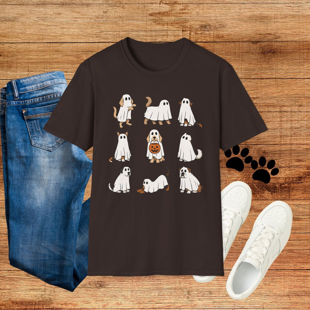Ghost Dogs Halloween T-Shirt — Cute Puppy Ghosts with Pumpkin Design