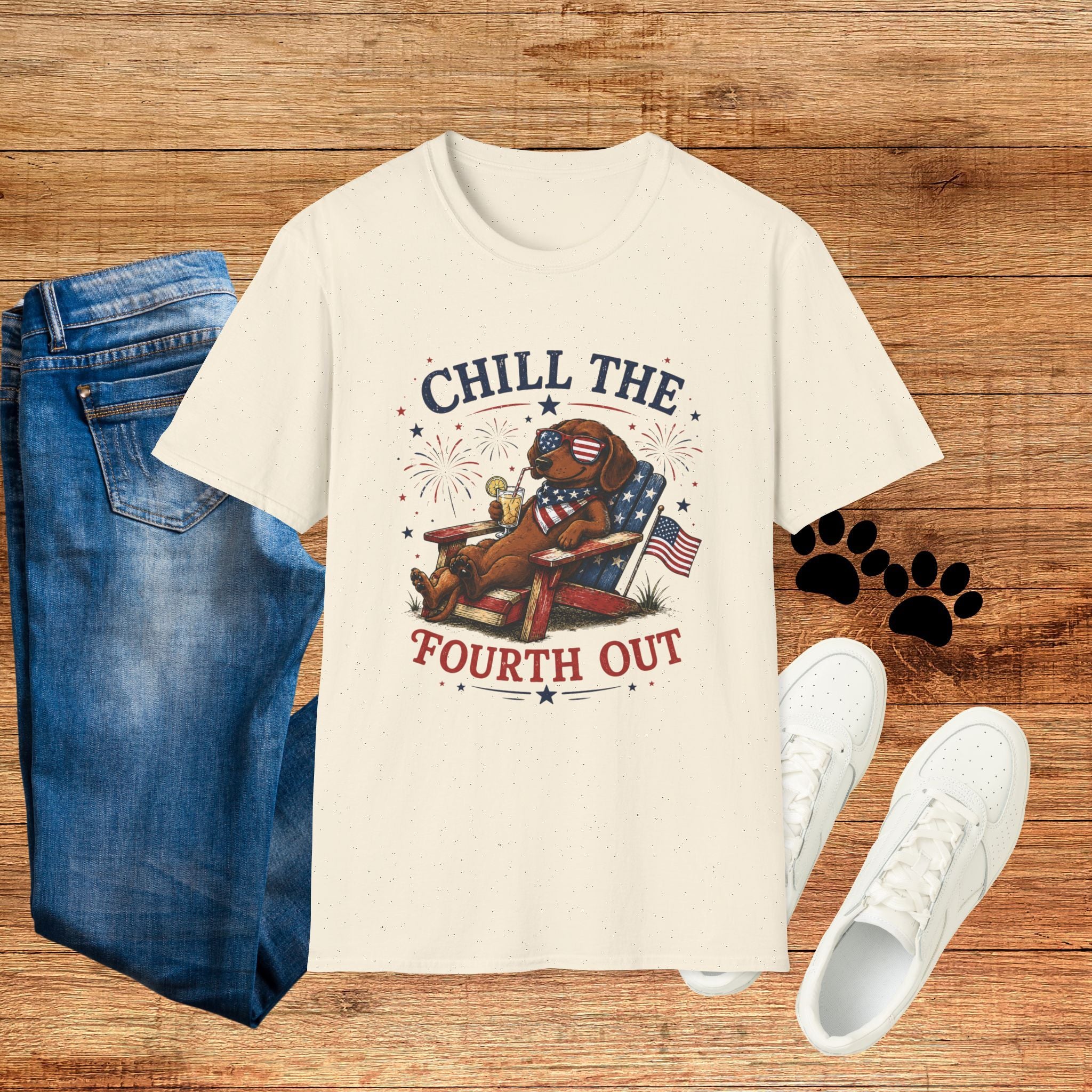 Patriotic "Chill the Fourth Out" T-Shirt — Relaxed 4th of July Dog Graphic Tee